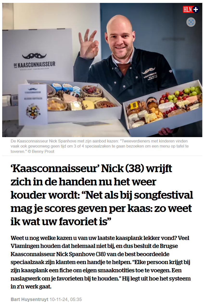 De Kaasconnaisseur in de krant : HLN November 2024